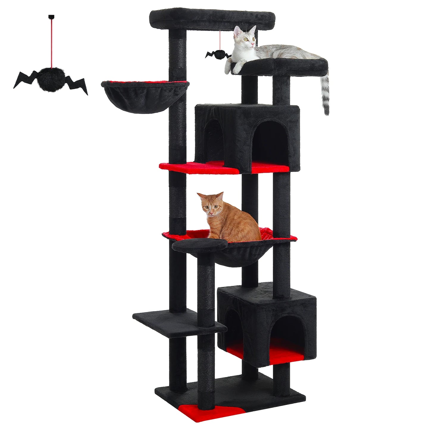 Tall Cat Tree for Indoor Cats Big Cat Tower with Super Large Hammock Cat Climbing Tree with Scratching Posts Condo House Black