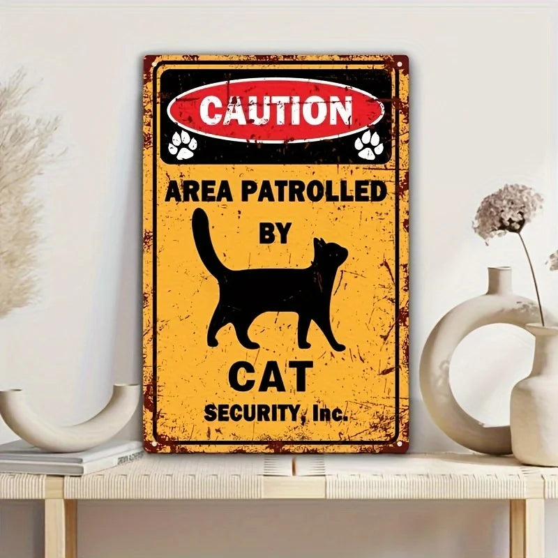 Cat Security Inc. Metal Wall Sign -  Retro Country Decor with Humorous Warning, Perfect for Lovers Home or Gift, Pet Own